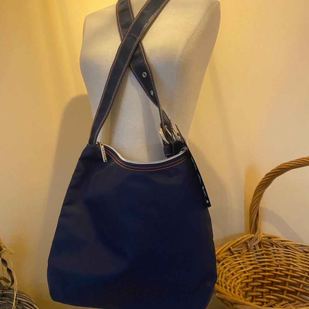 HADAKI purse New Orleans Navy Blue with orange accented striped pockets - Picture 6 of 11